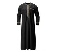 SANSIWU Muslim clothes for Men Long Sleeve Muslim Kaftan Mens Jubba Robe Gown Thobe Causal Nightshirt (Black, S)