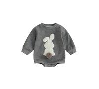 SANSIWU Newborn Baby Boy Girl Easter Outfit Bunny Embroidered Long Sleeve Bubble Romper Toddler Rabbit Sweatshirt Onesie (A-Gray, 18-24 Months)