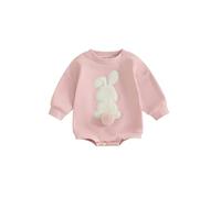 SANSIWU Newborn Baby Boy Girl Easter Outfit Bunny Embroidered Long Sleeve Bubble Romper Toddler Rabbit Sweatshirt Onesie (A-Pink, 0-6 Months)