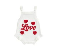 SANSIWU Newborn Baby Boy Girl Valentines Outfit Cute Embroidery Sleeveless Knit Bubble Romper Infant Knit Onesie Bodysuit (A-White, 3-6 Months)