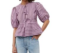 SANSIWU Tie Front Tops for Women Leopard Print Peplum Babydoll Top Puff Short Sleeve Coquette Tops Summer Going Out Cute Blouse Shirt (A-Purple, M)