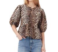 SANSIWU Tie Front Tops for Women Leopard Print Peplum Babydoll Top Puff Short Sleeve Coquette Tops Summer Going Out Cute Blouse Shirt (A- Leopard, L)