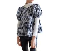 SANSIWU Tie Front Tops For Women Leopard Print Peplum Babydoll Top Puff Short Sleeve Coquette Tops Summer Going Out Cute Blouse Shirt