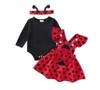 SANSIWU Toddler Baby Girls Halloween Bee Costume Cute Flying Sleeve Romper Bubble Bee Suspender Dress+Headband Sets Trick-or-treating Cosplay Outfits (Red, 0-3 Months)