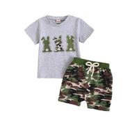SANSIWU Toddler Boys Easter Camouflage Shorts Set Bunny Letter Print Short Sleeve Shirts Round Neck Tops Elastic Drawstring Waist Shorts (A-Green, 18-24 Months)