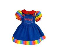 SANSIWU Toddler Kids Baby Girl Halloween Classic Killer Doll Costume Rainbow Doll Collar Puff Sleeve Tops Suspender Skirt Horror Costume Chucky Cosplay (Blue, 12-18 Months)