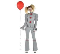 SANSIWU Women 2Pc Clown Costume Halloween Stripe Ruffled Hems Long-sleeved Top Flared Flared Pants Circus Scary Jester Set Cosplay (GRAY, S)