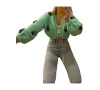 SANSIWU Women 3D Fruit Embroidered Crochet Knit Cardigan Y2K Long Sleeve Cute V-Neck Button Down Knitted Cardigans Outwear (Avocado Green, S)