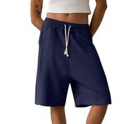 SANSIWU Women Athletic Sweat Shorts Y2k Summer Elastic Waist Knee Length Loose Wide Leg Jogger Bermuda Casual Pants (Blue, M)