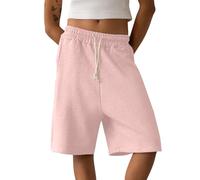 SANSIWU Women Athletic Sweat Shorts Y2k Summer Elastic Waist Knee Length Loose Wide Leg Jogger Bermuda Casual Pants (Pink, M)
