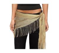 SANSIWU Women Boho Lace Floral Sarong Wrap Sequin Tie Up Side Tassel Hem Layered Skirt for Y2K Accessories (Gold, One Size)