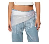 SANSIWU Women Boho Lace Floral Sarong Wrap Sequin Tie Up Side Tassel Hem Layered Skirt for Y2K Accessories (Silver, One Size)