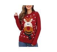 SANSIWU Women Christmas Sweater Funny Novelty Pattern Pullover Long Sleeve Warm Crewneck Chunky Ugly Xmas Sweater (W-Red, XL)