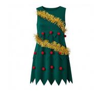 SANSIWU Women Christmas Tree Costume Fancy Sleeveless Round Neck Green Tank Dress with Tinsel Garland Decor Christmas Holiday Outfits (Cyan, M)