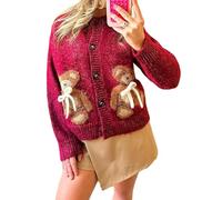 SANSIWU Women Cute Christmas Sweater Cardigan Nutcracker Sparkly Sequin Print Bow Tie Front Knit Cute Ugly Christmas Sweaters (D-Red, S)