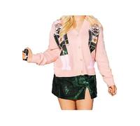 SANSIWU Women Cute Christmas Sweater Cardigan Nutcracker Sparkly Sequin Print Bow Tie Front Knit Cute Ugly Christmas Sweaters (B-Apricot, XL)