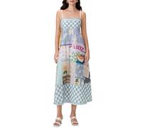 SANSIWU Women Cute Graphic Print Maxi Dress Boho Sleeveless Spaghetti Strap Cami Dress Square Neck Ruffled Flowy A-Line Dresss (A-Gray, S)