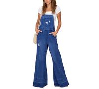 SANSIWU Women Denim Long Jumpsuit Casual Adjustable Strap Denim Bib Wide Leg Romper 90s Retro Revolt Dungaree Overalls (D-04, L)