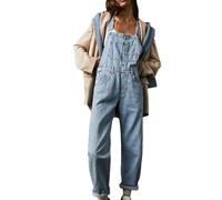 SANSIWU Women Denim Long Jumpsuit Casual Adjustable Strap Denim Bib Wide Leg Romper 90s Retro Revolt Dungaree Overalls (A-Light Blue, XXL)