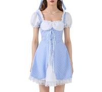 SANSIWU Women Dorothy Halloween Costume Dress Blue Plaid Corset Mini Dress Teen Girl Country Farm Fairytale Cosplay Dresses (A-Sky Blue, M)
