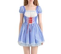 SANSIWU Women Dorothy Halloween Costume Dress Blue Plaid Corset Mini Dress Teen Girl Country Farm Fairytale Cosplay Dresses (C-Blue, XL)