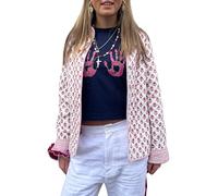 SANSIWU Women Floral Print Quilted Jacket Vintage Button Down Loose Fit Lightweight Puffer Coat Boho Embroidered Jacket Outerwear (Pink, M)