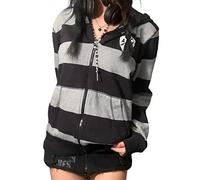 SANSIWU Women Graphic Zip Up Crop Hoodie Y2K Vintage Skull Skeleton Long Sleeve Hooded Pullover Autumn Streetwear (D-Black Gray, M)