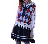 SANSIWU Women Halloween Bloody Nurse Costume Dress fake V-neck Long Sleeve Slim Fit Dress Blood Print Crew Neck Ghost Cosplay Outfit (D-Multicolor, XL)