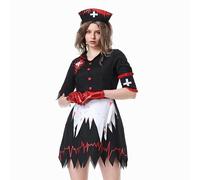 SANSIWU Women Halloween Bloody Nurse Costume Dress fake V-neck Long Sleeve Slim Fit Dress Blood Print Crew Neck Ghost Cosplay Outfit (B-Black, XL)