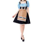 SANSIWU Women Halloween Christmas Plaid Print Lace Trim Cosplay Costume German Oktoberfest Maid Short Sleeve Dresses And Aprons 2PCS Set (A-Blue, M)