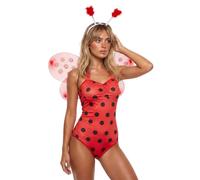 SANSIWU Women Ladybug & Bumble Bee Cosplay Bodysuit Set with Wings Headband Costume (A-Red, M)