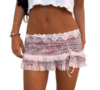 SANSIWU Women Leopard Print Mini Skirt Y2K Leopard Layered Ruffled A-line Skirt Cheetah Print Mini Skirt for Streetwear Aesthetic Clothes (Pink, S)