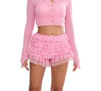 SANSIWU Women Lolita Bloomers Cute Ruffle Shorts Lace Pumpkin Pants Sexy Boyshorts Cute Fluffy Micro Shorts Pettipants (B-Pink, XL)