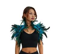 SANSIWU Women Natural Feather Cape Maleficent Costume Gothic Lacing Shawl Shrug Collar Feather Cloak for Halloween Cosplay Party (A-Lake Blue, One Size)