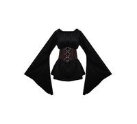 SANSIWU Women Renaissance Off Shoulder Tops Bell Sleeve Ruffle Peasant Blouse Vintage Smocked Waist Pirate Shirt Halloween Costume