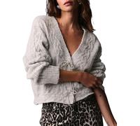 SANSIWU Women’s Bow Tie Oversized Sweater Y2k V Neck Knit Cardigan Long Sleeve Button Down Sweater Pullover Vintage Knitwear (Gray, S)