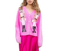 SANSIWU Women’s Christmas Cardigans Sequins Soldier Print Long Sleeve V Neck Button Down Sweaters Ugly Christmas Sweaters Nutcracker Cardigans (C-01, L)