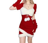 SANSIWU Women 's Mrs Santa Claus Costume Luxury Fancy Dress Adult Santa Dress Cosplay for Christmas Party (F-Red, S)
