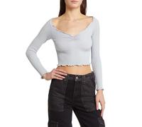 SANSIWU Women Sexy Bodycon Square Neck Crop Top Long Sleeve Low Cut Slim Fit Basic Crop T-shirts Blouse Retro Streetwear (D-Gray, S)