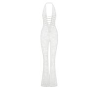 SANSIWU Women Sexy Floral Lace Jumpsuit Y2K Halter Neck See Though Cutout Romper Pant Hollow Out Backless One Piece Flare Playsuit Romper (B-02, M)