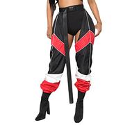 SANSIWU Women Sexy Hollow Out Cargo Pants Open Crotch CrotchlessPatchwork Buckle High Waist Punk Hip Hop Club Wear (Pink Grey, L)