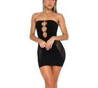 SANSIWU Women Sexy Tube Dress Y2k Ruffle Backless Floral Print Bodycon Short Dress Strapless Bandeau Dress Frill Trim Aline Streetwear (E-Black4, M)