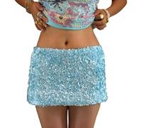 SANSIWU Women Sparkle Mini Skirt Y2K Sexy Side Split Tie Up Bodycon Shiny Sequin Mini Skirt Low Rise Glitter Pencil Short Party Club Skirt (H-02, S)