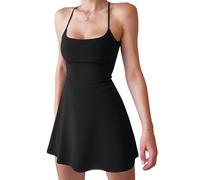 SANSIWU Women Tennis Dress with Shorts Solid Color Sleeveless Spaghetti Strap Backless Mini Dress Outfit 2-piece Golf Athletic Tracksuit (Black A, XL)