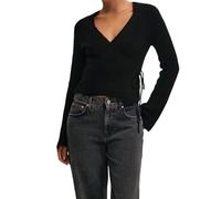 SANSIWU Women Tie Front Knitted Cardigan Y2k Wrap Over Oversized Sweater Solid Color Long Sleeve Loose Knitwear Tops (A-Black1, M)