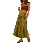 SANSIWU Women Y2k Bubble Maxi Skirt Cute Low Elastic Rise Flowy Puffy A-line Long Skirt Fairy Ruffle Pleated Balloon Skirt (A-Green, XL)