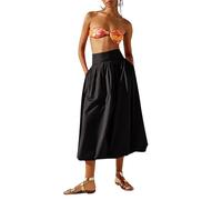 SANSIWU Women Y2k Bubble Maxi Skirt Cute Low Elastic Rise Flowy Puffy A-line Long Skirt Fairy Ruffle Pleated Balloon Skirt (A-Black, XL)