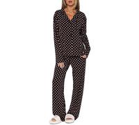SANSIWU Women Y2K Fruit Pajama Set Long Sleeve Button Down Shirt Elastic Waist Pants Set 2 Piece Lounge Set Cute Pjs Sleepwear (Dark Brown, M)