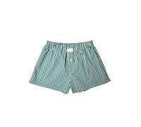 SANSIWU Women Y2k Gingham Boxer Shorts Plaid Striped Printed Elastic Low Waist Cute Mini Bloomers Loose Fit Boy Shorts (A-Green1, L)