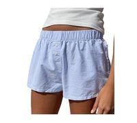 SANSIWU Women Y2k Gingham Boxer Shorts Plaid Striped Printed Elastic Low Waist Cute Mini Bloomers Loose Fit Boy Shorts (D-Blue3, S)